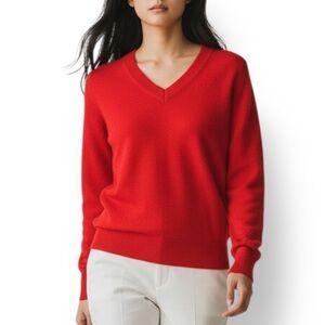 4/$20 Ico Uniforms Red V-Neck Sweater Cashmere-Feel Knit Size M